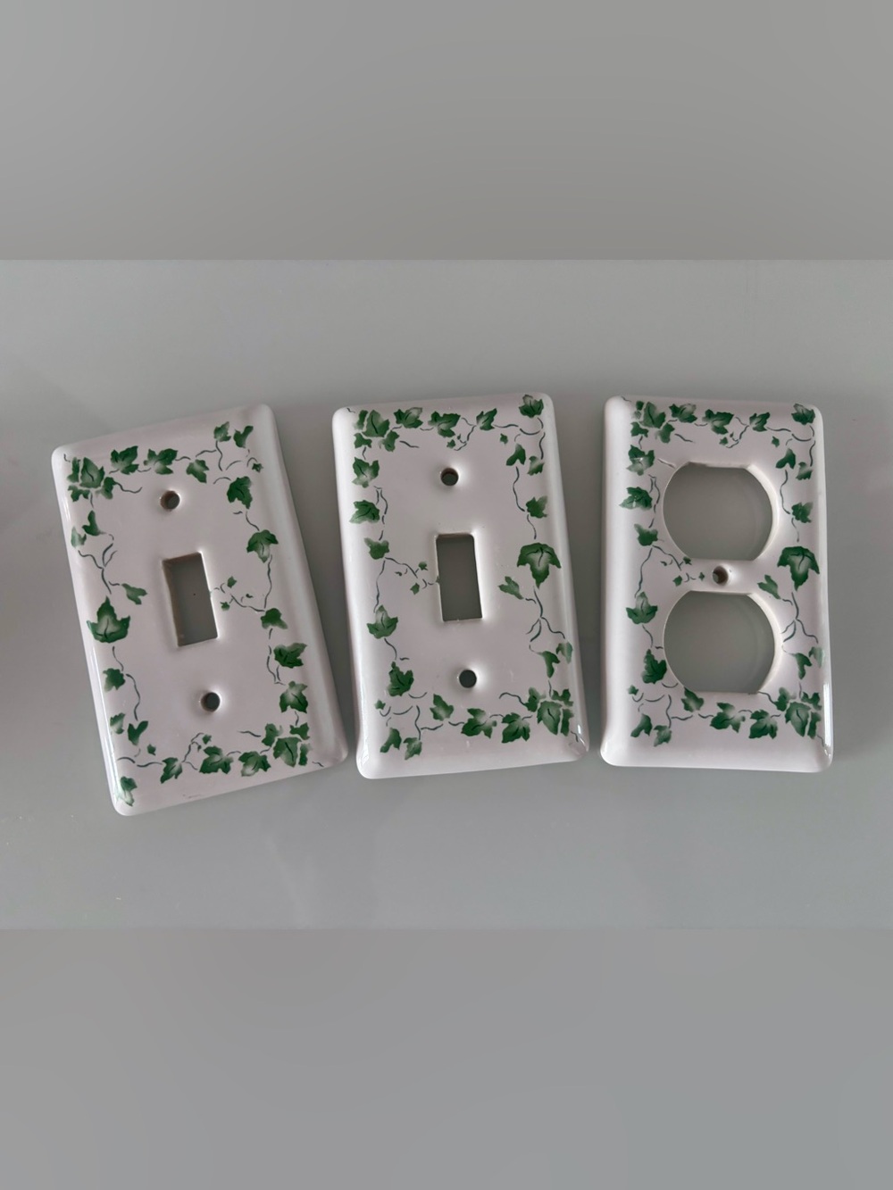 3 Light Switch Outlet Covers Lot Ceramic Glass Bird Leaf Design Decor Plate
